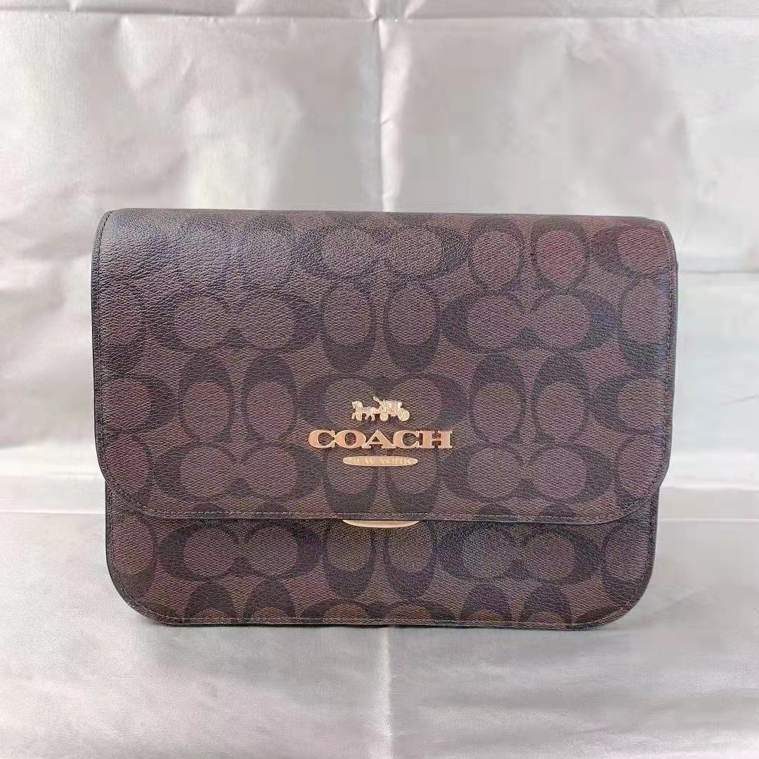 Coach C5633 Brynn Flap Crossbody In Signature Canvas In Brown Black Coach C5633 Brynn Flap Crossbody In Signature Canvas In Brown Black